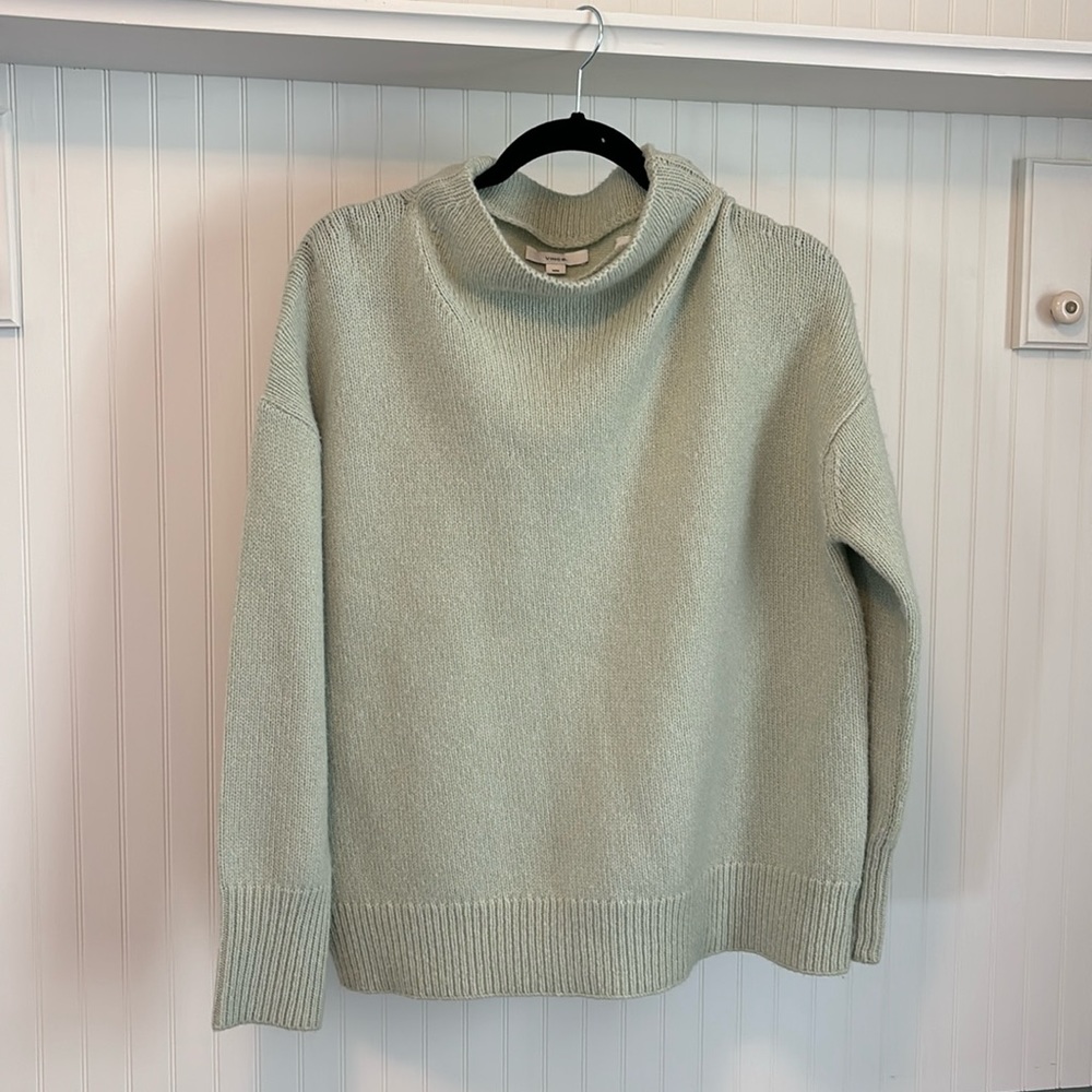 Vince NWT Marled Funnel Neck Wool Cashmere Blend Sweater Celery Green Size M